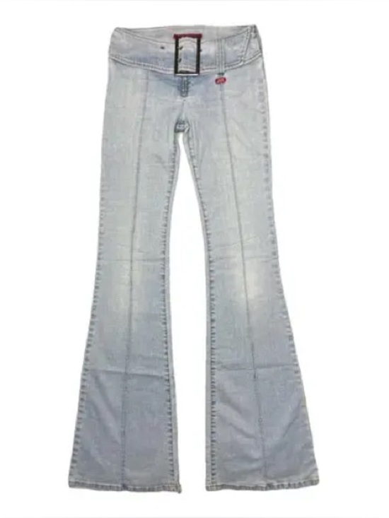 Miss Sixty Denim - Miss Sixty Light Blue Flared Jeans with Belt Accent Y2K